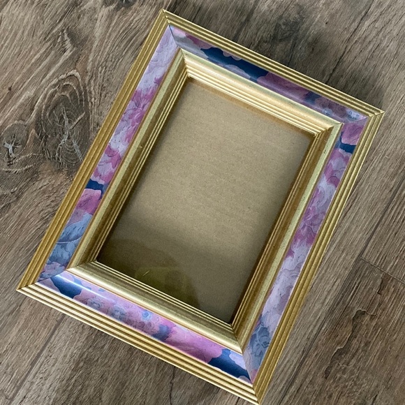 Vintage Burnes of Boston Gold purple Pink 7x5 Photo floral Frame Cottagecore - Picture 1 of 6